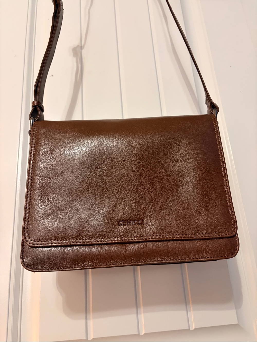 Chocolate Brown Leather Crossbody Bag by Genncci